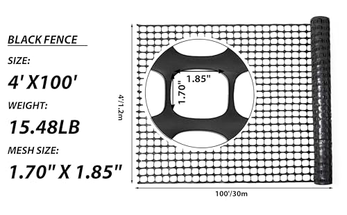 PotatoLife 4'x100' Plastic Mesh Fence for Garden with 100 Zip Ties, Black - color: Black, size: 4' x 100' (15.48 lb)