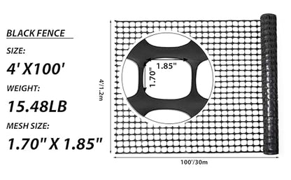 PotatoLife 4'x100' Plastic Mesh Fence for Garden with 100 Zip Ties, Black - color: Black, size: 4' x 100' (15.48 lb)