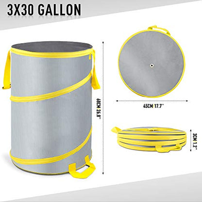 3 Pack 30 Gallon Collapsible Trash Can, Reusable Garden Leaf Bag, Pop-Up Portable Yard Waste Bags for Lawn Debris, Camping, Autumn Cleanup - Easy Storage & Carry