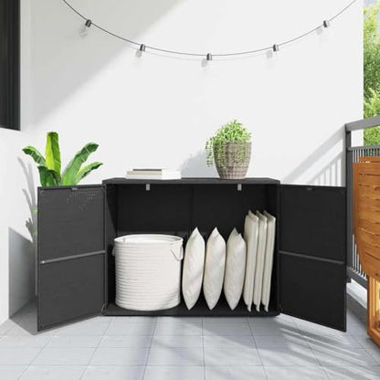 Poly Rattan Garden Storage Cabinet Black, Water Resistant Outdoor Cabinet with Acacia Wood Handles, Powder-Coated Steel Frame, 39.4x21.9x31.5 Inches - color: Black