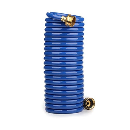 20FT EVA Coil Water Hose, 1/2 in Blue Hose, Brass GHT Connectors - size: 20FT