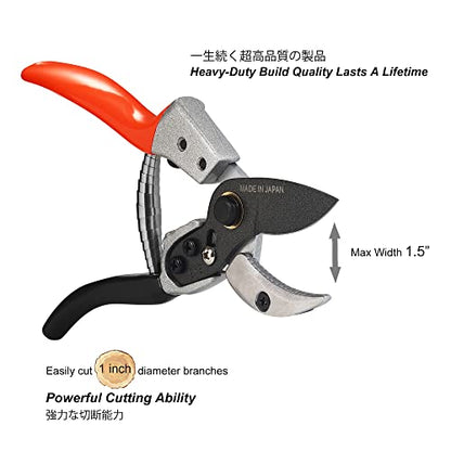 TONMA 8" Anvil Pruning Shears, Made in Japan, Heavy Duty Garden Shears TP-4 - style: Anvil Pruning Shears (Orange)