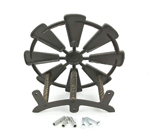 Zeckos Garden Hose Holder Farmhouse Windmill 12 Inch Cast Iron Bronze - color: Windmill - Bronze