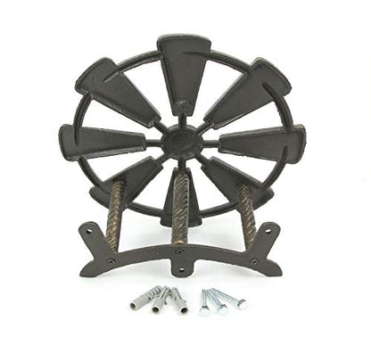Zeckos Garden Hose Holder Farmhouse Windmill 12 Inch Cast Iron Bronze - color: Windmill - Bronze