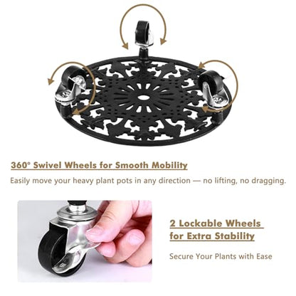1 Pack Plant Caddy with Wheels 14 Inch Rolling Plant Stand for Large Plants Heavy Duty Plant Rollers Metal Plant Dolly Rustproof Planter Stand Wrought Iron Plant Stands Flower Cart Indoor Outdoor - size: 14 inches