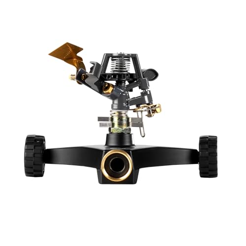 Lawn Impact Pulsating Sprinkler 300007, Medium Duty 2-Wheel Metal Base Adjustable to 360 Degrees by New England Garden Tools