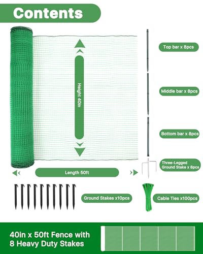 Temporary Fence with Metal Posts for Garden and Yard, 40" x 50' - size: 40"x50'
