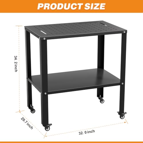 Ultrawall Welding Workbench Table Metal Welding Cart with Wheels, 32" x 20" - size: 32" with Tool Holes
