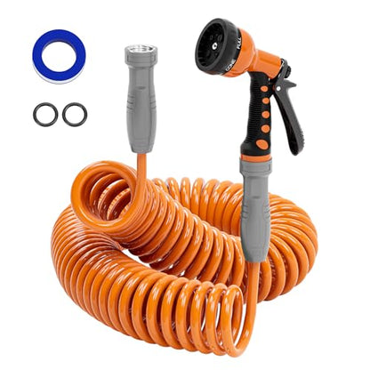 SPECILITE 3/8" Lightweight Coil Garden Hose 75 FT, EVA Flexible Water Hose - color: Orange, size: 75FT