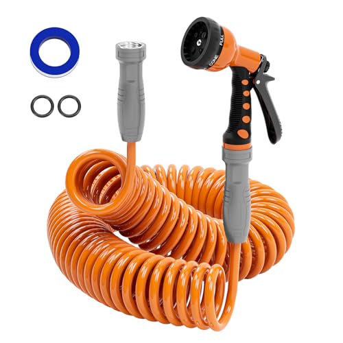 SPECILITE 3/8" Lightweight Coil Garden Hose 75 FT, EVA Flexible Water Hose - color: Orange, size: 75FT