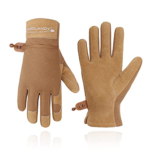 HANDLANDY Bundle - 2 Pairs: Rose Pruning Long Gardening Gloves, Ladies Heavy Duty Yard Work Gloves - Beige, Khaki, Medium