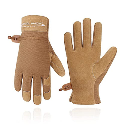 HANDLANDY Bundle - 2 Pairs: Rose Pruning Long Gardening Gloves, Ladies Heavy Duty Yard Work Gloves - Beige, Khaki, Medium