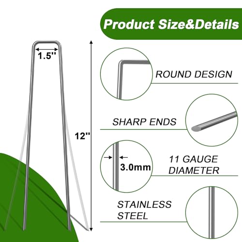 AAGUT Landscape Staples 12 Inch Galvanized Anti-Rust Garden Stake 11 Gauge - color: Silver, size: 12'' x 100Pcs-11Ga