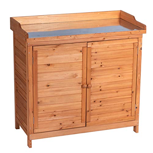 GDLF Outdoor Storage Cabinet with Work Bench, Garden Potting Table, Natural - color: Natural, size: Standard