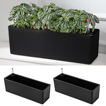 LaLaGreen Planter Box for Indoor Plants (16in, 2 Pack) Window Flower Pots - color: Black