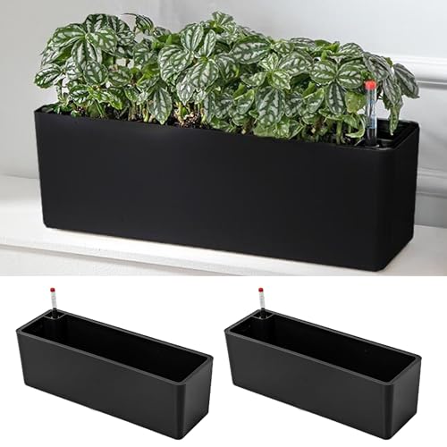 LaLaGreen Planter Box for Indoor Plants (16in, 2 Pack) Window Flower Pots - color: Black