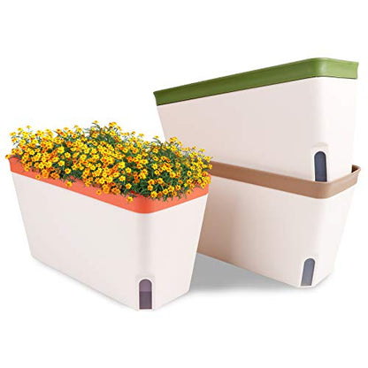 OurWarm 3 Pack Self Watering Herb Planter Set for Windowsill, 10.5In Indoor Herb Garden Planters with Water Level Indicator, Dual Layer Easy Care Pot for Basil, Flowers, Vegetables & Succulent - size: 3 PACK
