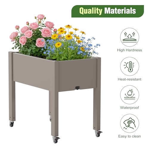 Elevated Raised Garden Bed with Wheels,Planter Box,Gray-26.3" h - color: Gray, size: 26.3"h