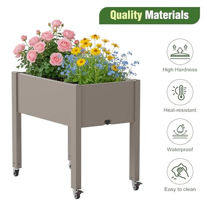 Elevated Raised Garden Bed with Wheels,Planter Box,Gray-26.3" h - color: Gray, size: 26.3"h