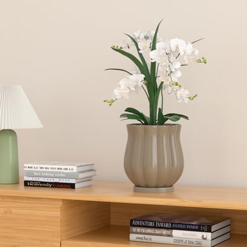 4.7" Brown Ceramic Plant Pot with Saucer - color: Brown, size: Small