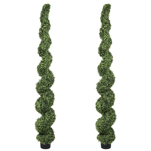 THE BLOOM TIMES 7ft Large Spiral Topiary Trees Artificial Outdoor - color: Boxwood Light Green, size: 7ft