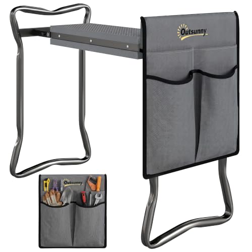 Outsunny Garden Kneeler and Seat with Tool Pouch, Gray - color: Grey