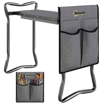 Outsunny Garden Kneeler and Seat with Tool Pouch, Gray - color: Grey