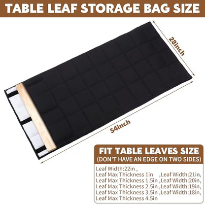 BALAPET Padded Table Leaf Storage Bag, 54 x 28 in, Fits Dining Table Leaves up to 52 x 25 in, Water-Resistant Quilted Cover with Soft Lining and Adjustable Hook-and-Loop Closure, Black, 1 Pack