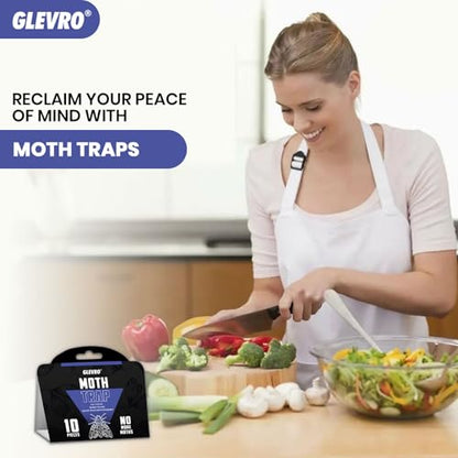 Glevro® Pantry Moth Traps for House Indoor 10 Pack – Extra Sticky Glue Trap for Kitchen and Food Storage – Seed Grain Flour Pheromone Traps for Pantry Moths