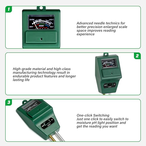 iPower 3-in-1 Plant Moisture/Light/PH Meter, Soil Test Kit for Gardening, Farming, Indoor & Outdoor Use, 2 Pack - size: Square, style: 2-Pack