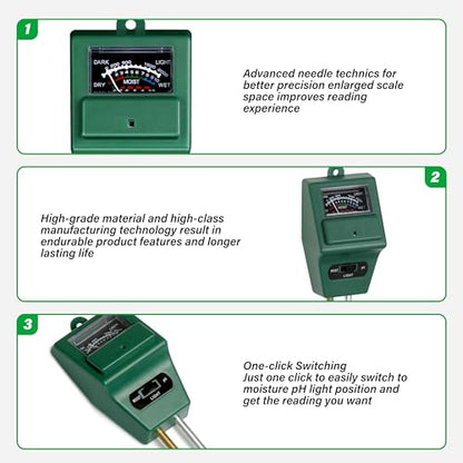 iPower 3-in-1 Plant Moisture/Light/PH Meter, Soil Test Kit for Gardening, Farming, Indoor & Outdoor Use, 2 Pack - size: Square, style: 2-Pack