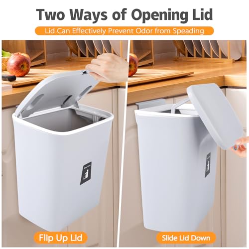 2.4 Gallon/9L Compost Bin Kitchen, Equipped with 5 Rolls(75) Garbage Bags, for Counter Top or Under Sink, Small Compost Bin for Kitchen with Lid, for Cupboard/Bathroom/Bedroom/Office(Gray) - color: Gray