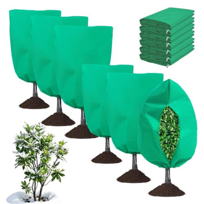 6 Pack Plant Frost Freeze Protection Covers with Zipper Drawstring, 2 Sizes