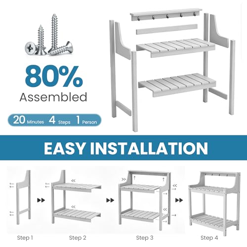 Domi 3-Tier Potting Benches for Outside, HDPE Outdoor Potting Table, White - color: White