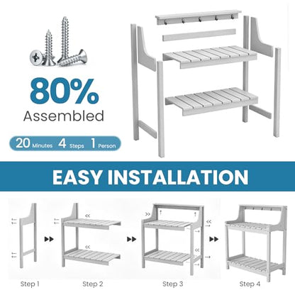 Domi 3-Tier Potting Benches for Outside, HDPE Outdoor Potting Table, White - color: White