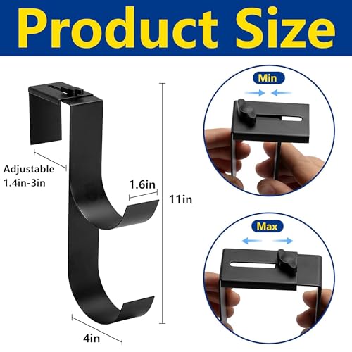 codree 2 Pcs Adjustable Pool Fence Hooks for Pool Equipment, Black Heavy Duty Fence Hooks for Pool Poles, Slipe-on Fence Hanger for Pool Hose Pool Skimmer, Fits 1.4 Inch to 3 Inch Railing - color: Adjustable Black-2
