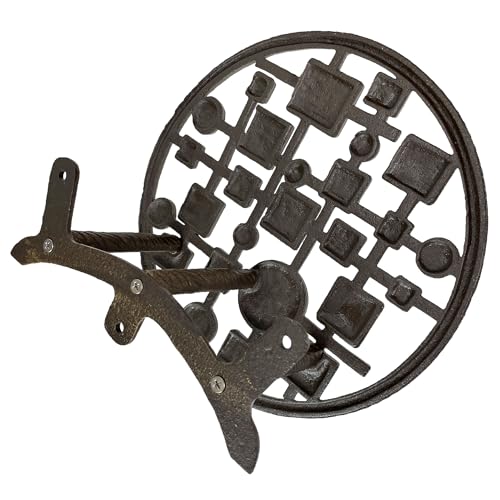 Zeckos Garden Hose Holder Circles and Squares 12 Inch Cast Iron Bronze - color: Mcm Circles & Squares - Bronze