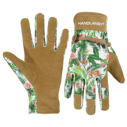 HANDLANDY Gardening Gloves for Women, Leather Garden Glove, Gardener Gift - color: Cocoa, size: Large (Pack of 1)