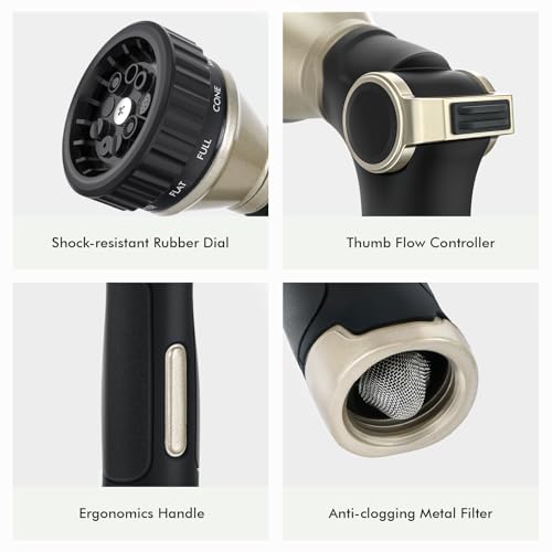 RESTMO Water Hose Nozzle Heavy Duty, Adjustable Hose Sprayer Thumb Control - color: Black