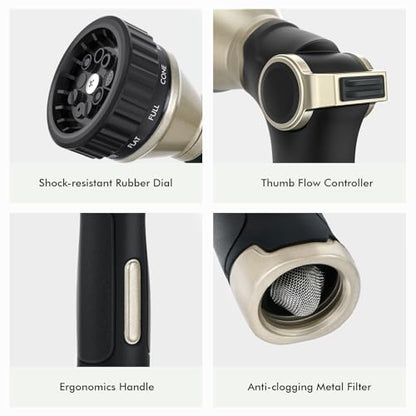 RESTMO Water Hose Nozzle Heavy Duty, Adjustable Hose Sprayer Thumb Control - color: Black