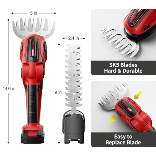 FULLYEA Cordless Hedge Trimmer, 2-in-1 Grass Shear with 2 * 2.0Ah Batteries