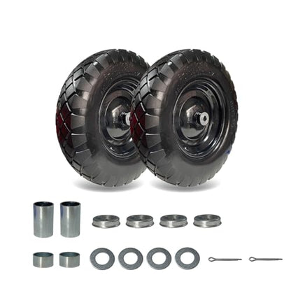 4.00-8 Solid Tire, 15" Heavy-Duty PU Wheelbarrow Replacement, Flat-Free Puncture Proof for Utility Carts & Garden Wagons, 5/8" Bushing, 2-Pack - size: 15"/4.00-8.