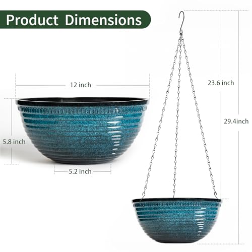 12 Inch Glazed Hanging Planters for Indoor Outdoor Plants, Hanging Baskets - color: Blue, size: 12inch