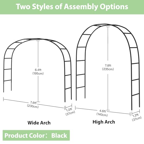 RUBFAC 7.8ft Garden Arch, Metal Trellis for Climbing Plants Outdoor - color: black