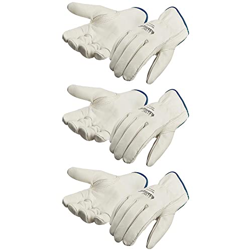 SAFEGEAR Cowhide Leather Work Gloves with Keystone Thumb - color: White, size: Large (Pack of 3)