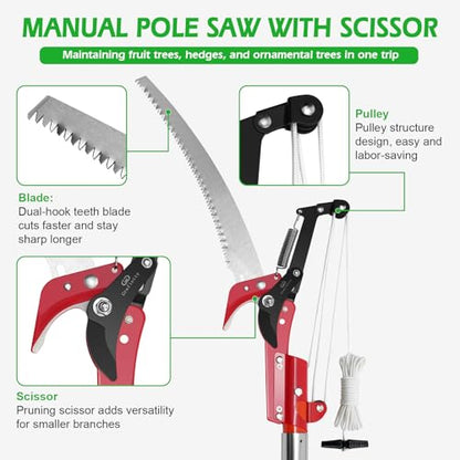 Manual Pole Saw, 27 Ft Tree Pruner with Scissors