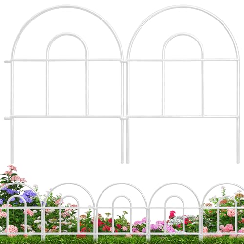 Decorative Garden Fence 43.33ft x 17in - 40 Pack Rustproof Metal No Dig Fence Animal Barrier, Arched Bed Edging Classic Style Wire Border Panel Fencing for Yard Patio Outdoor Decor, White - color: White, size: 40pc 43.33 ft(L) X 17 in(H)