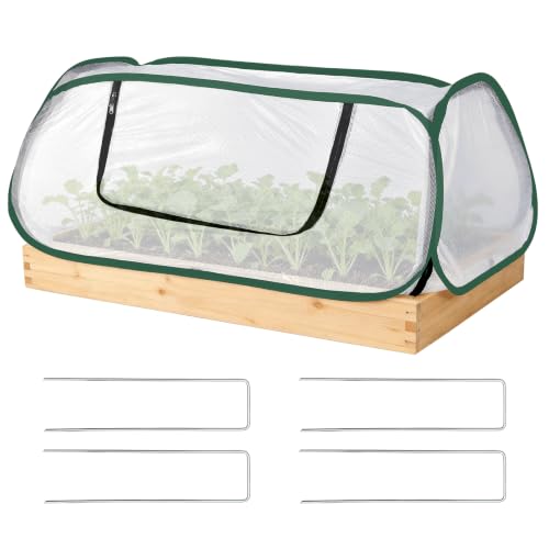 Garden Covers for Raised Beds, Pop up Garden Rows Plants Cover, Vegetable Mesh Plant Protector 45" x 18" x 20" Crop Cage for Protecting Seedlings Fruits Against Birds, Animals, with 4 Stakes - color: White+green