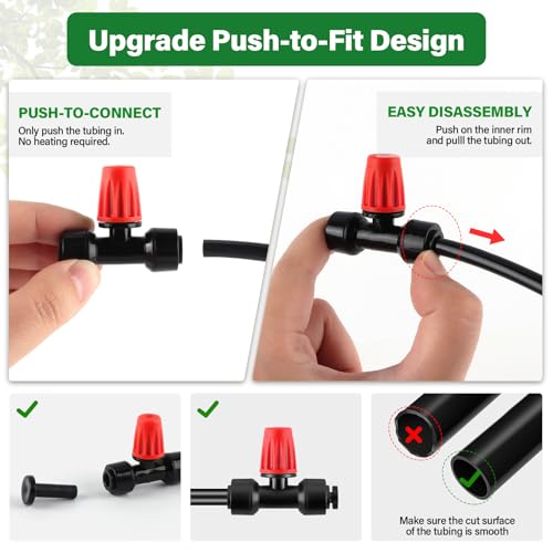 Kalolary 30Pcs Push-to-Fit Drip Irrigation Spray Emitters for 1/4" Tubing - size: 1/4” Push-to-Connect Tee- Misting- 30P Red