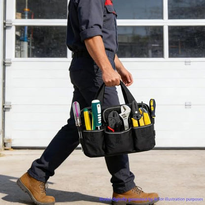 Small Tool Bag, Close Top Wide Mouth Tool Organizer Bag, Large Tool Bags - color: Black-1, size: 12 Inch